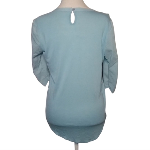 Boden Light Blue White Floral Embroidery Cotton Ruched 1/2 Sleeve Blouse Size 2 - Picture 5 of 9